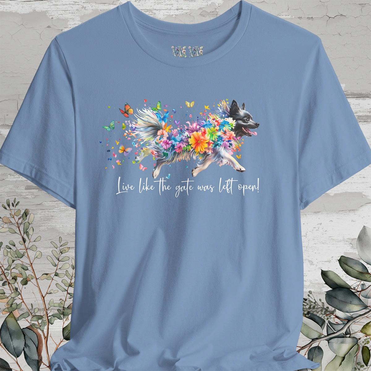 Keeshond #1 "Live like the gate was left open" Unisex T shirt