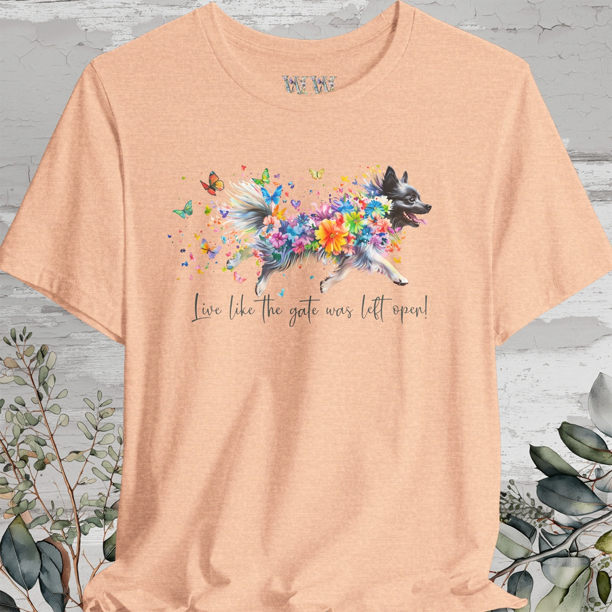 Keeshond #1 "Live like the gate was left open" Unisex T shirt