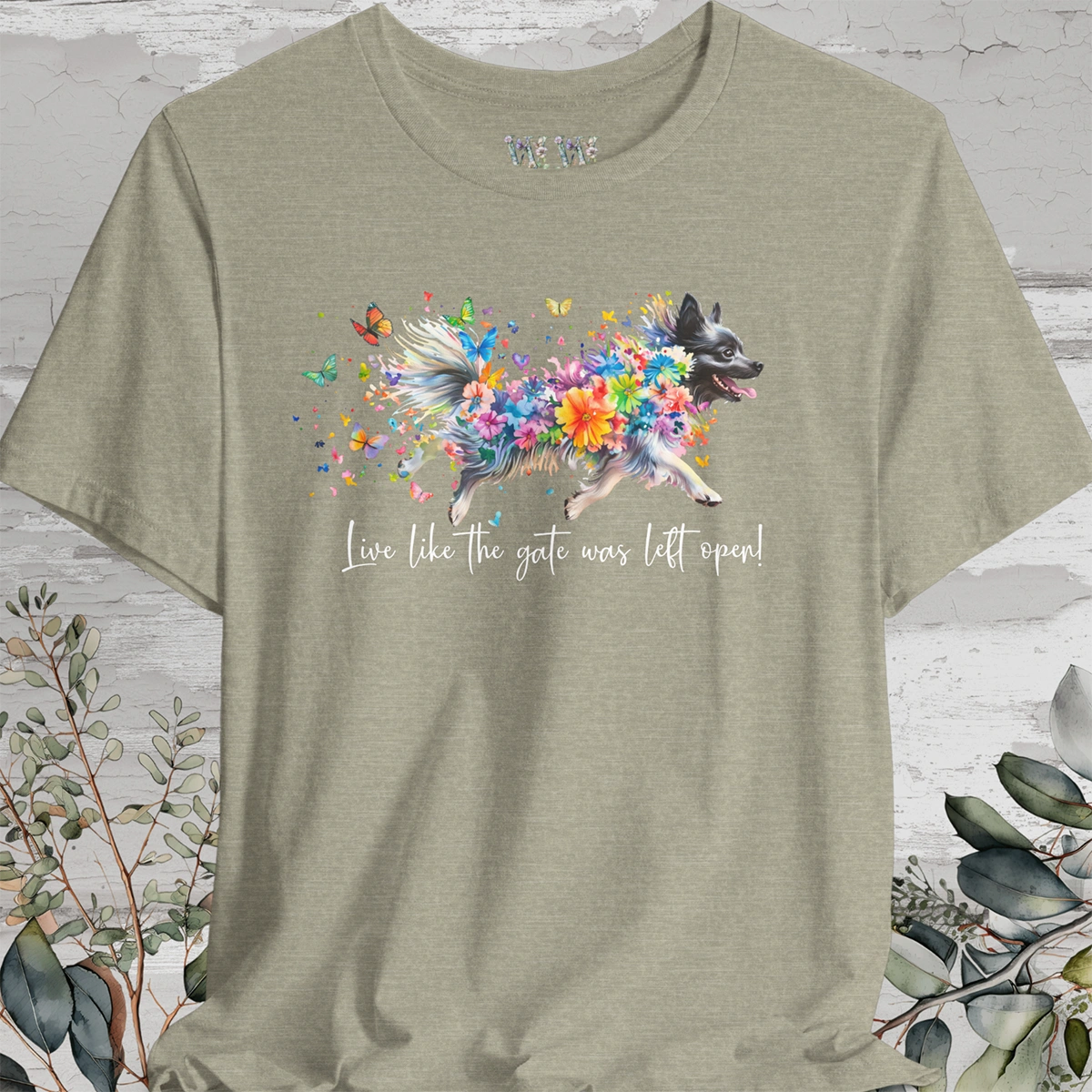 Keeshond #1 "Live like the gate was left open" Unisex T shirt