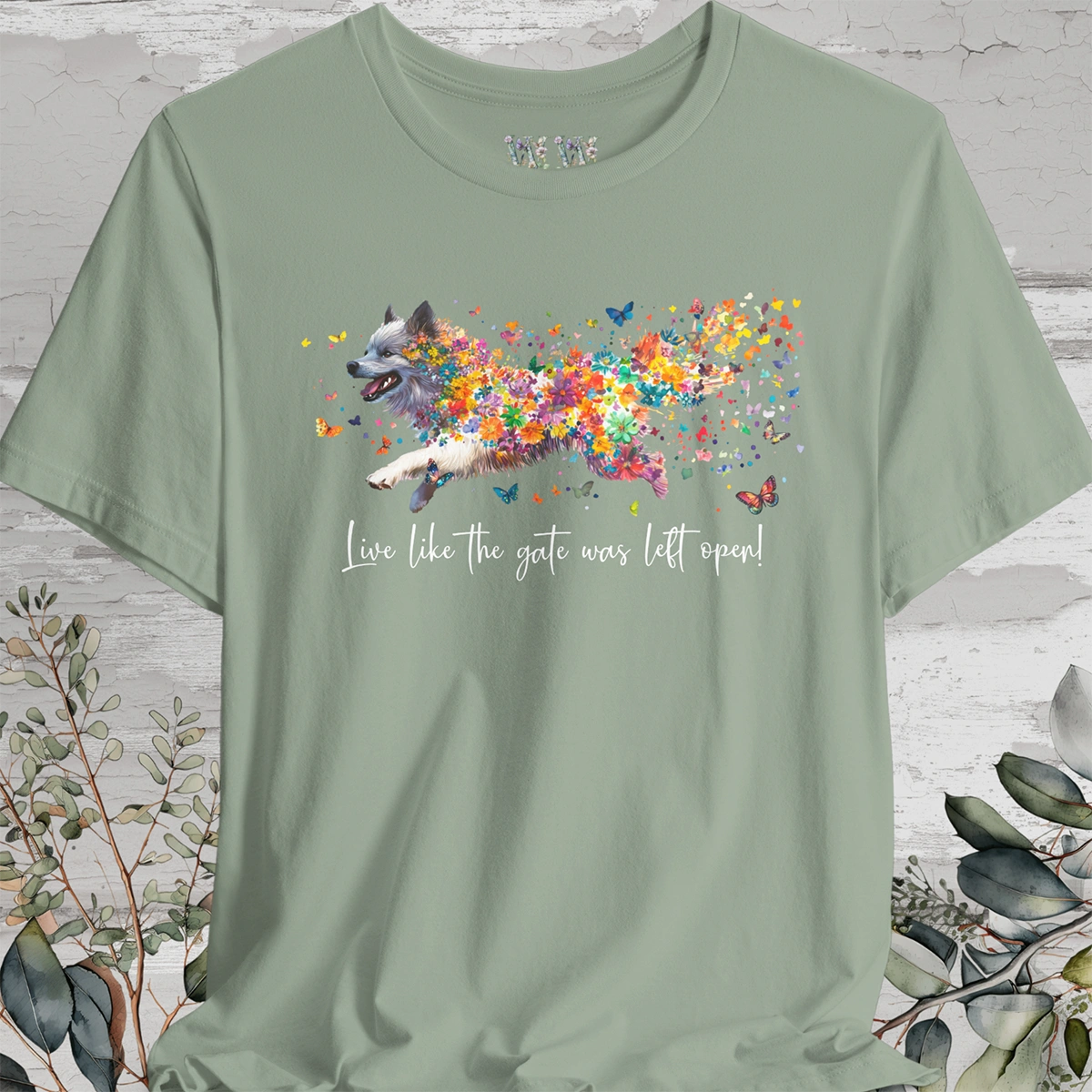 Keeshond #2 "Live like the gate was left open" Unisex T shirt