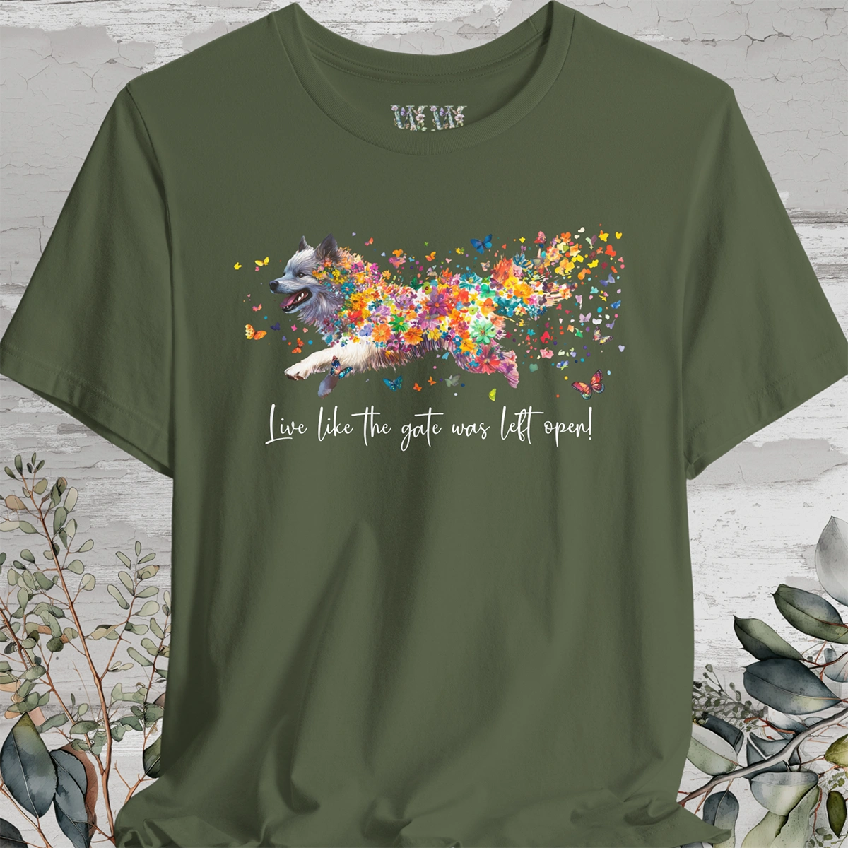 Keeshond #2 "Live like the gate was left open" Unisex T shirt