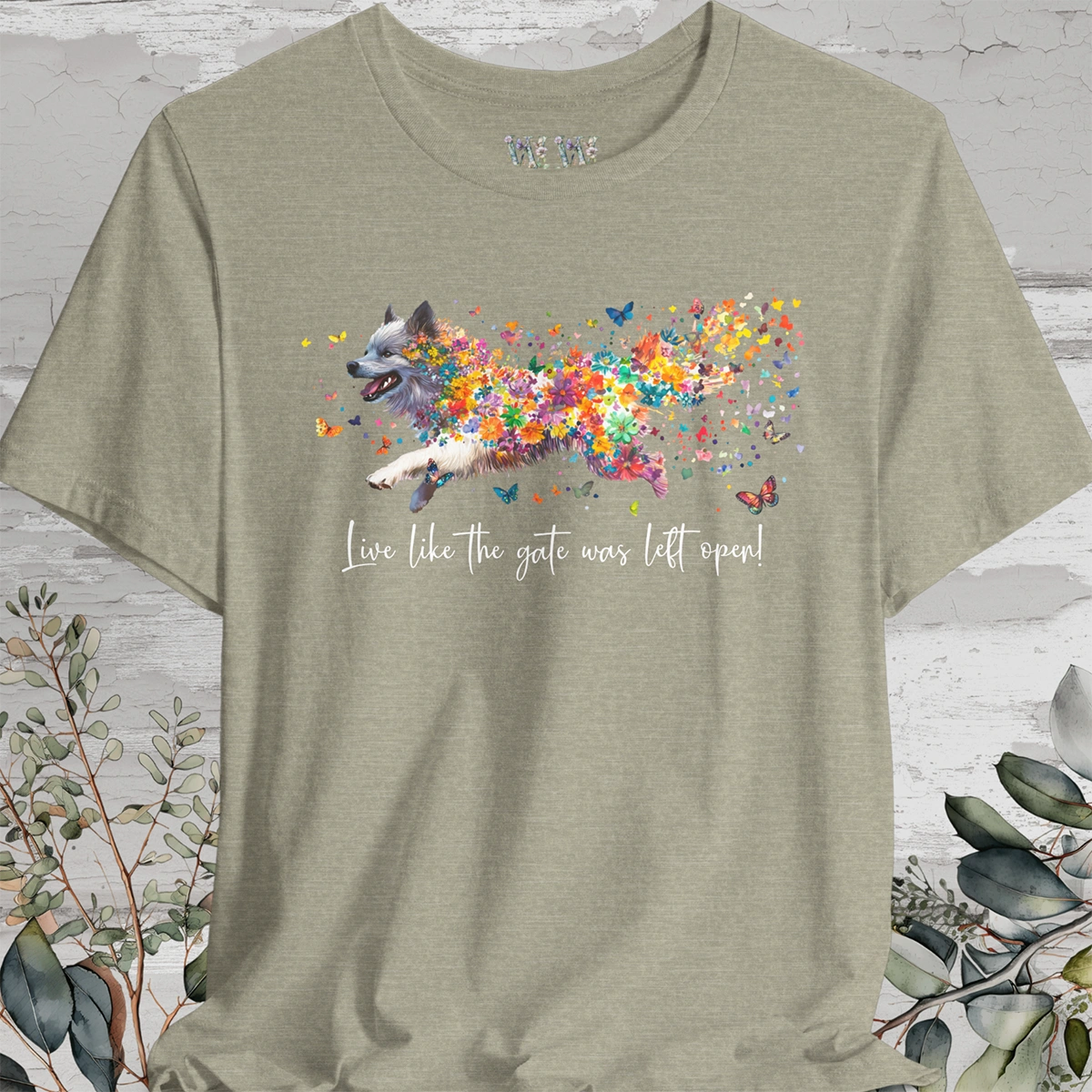 Keeshond #2 "Live like the gate was left open" Unisex T shirt