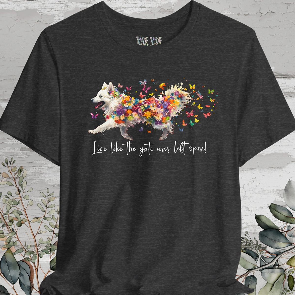 Keeshond #3 "Live like the gate was left open" Unisex T shirt