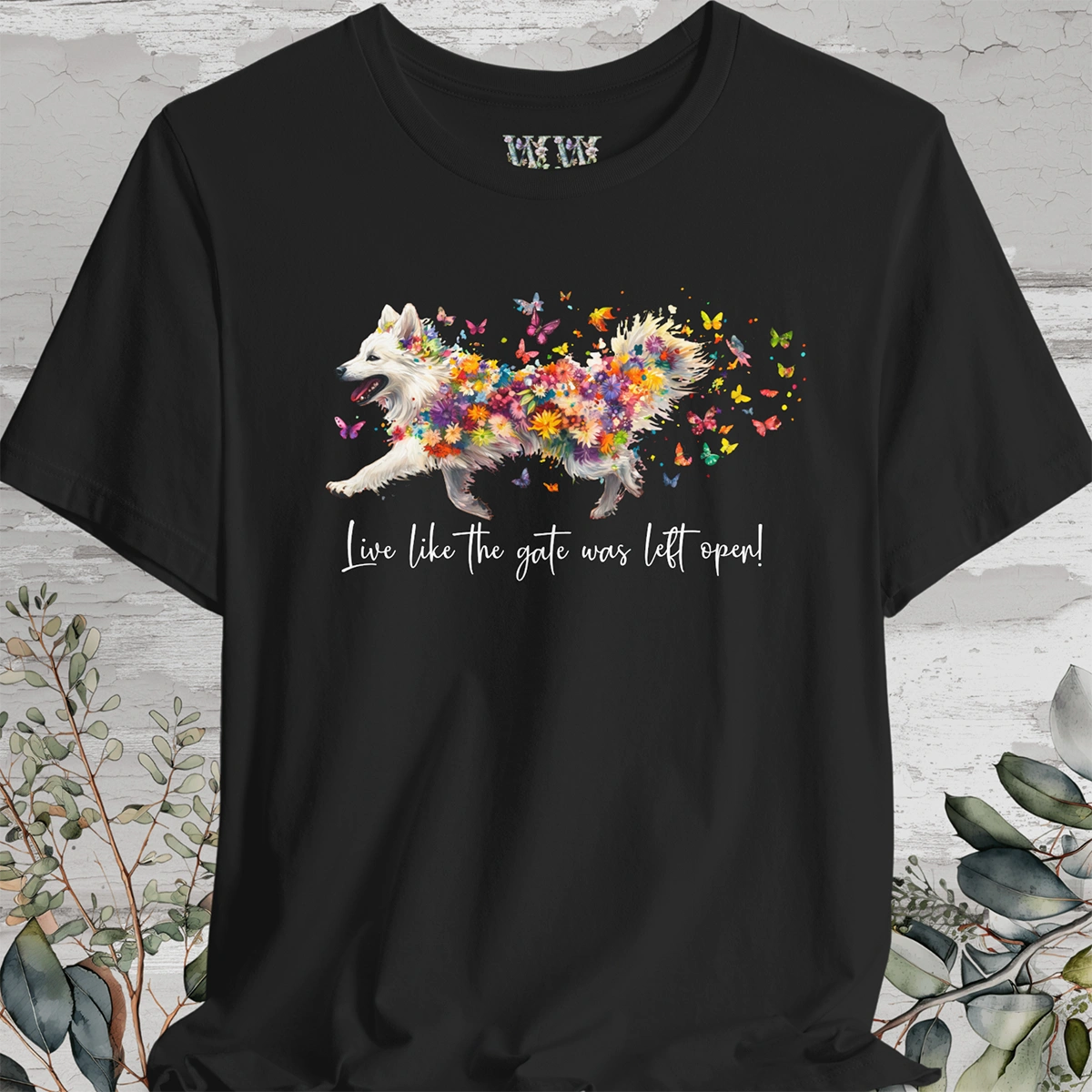 Keeshond #3 "Live like the gate was left open" Unisex T shirt