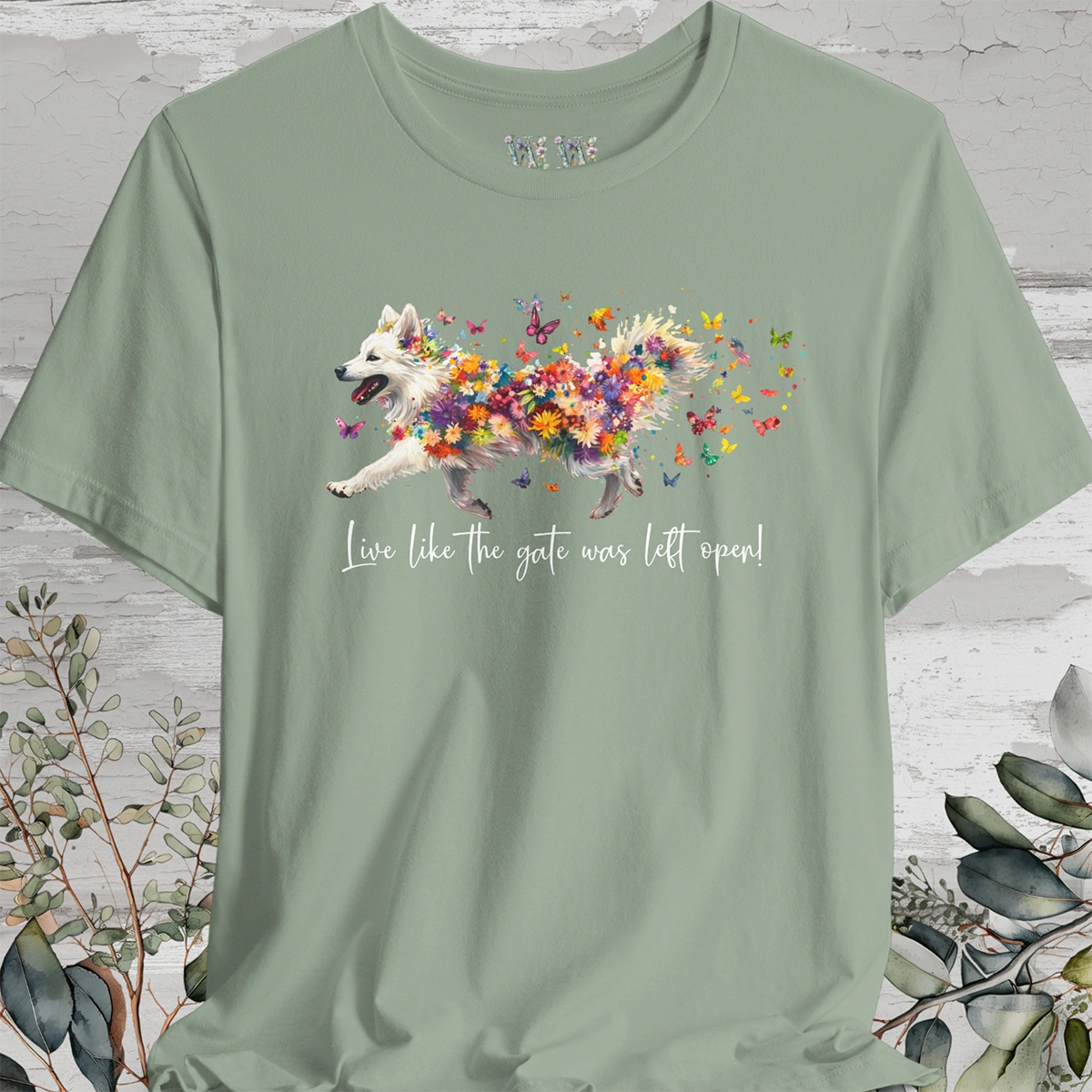 Keeshond #3 "Live like the gate was left open" Unisex T shirt