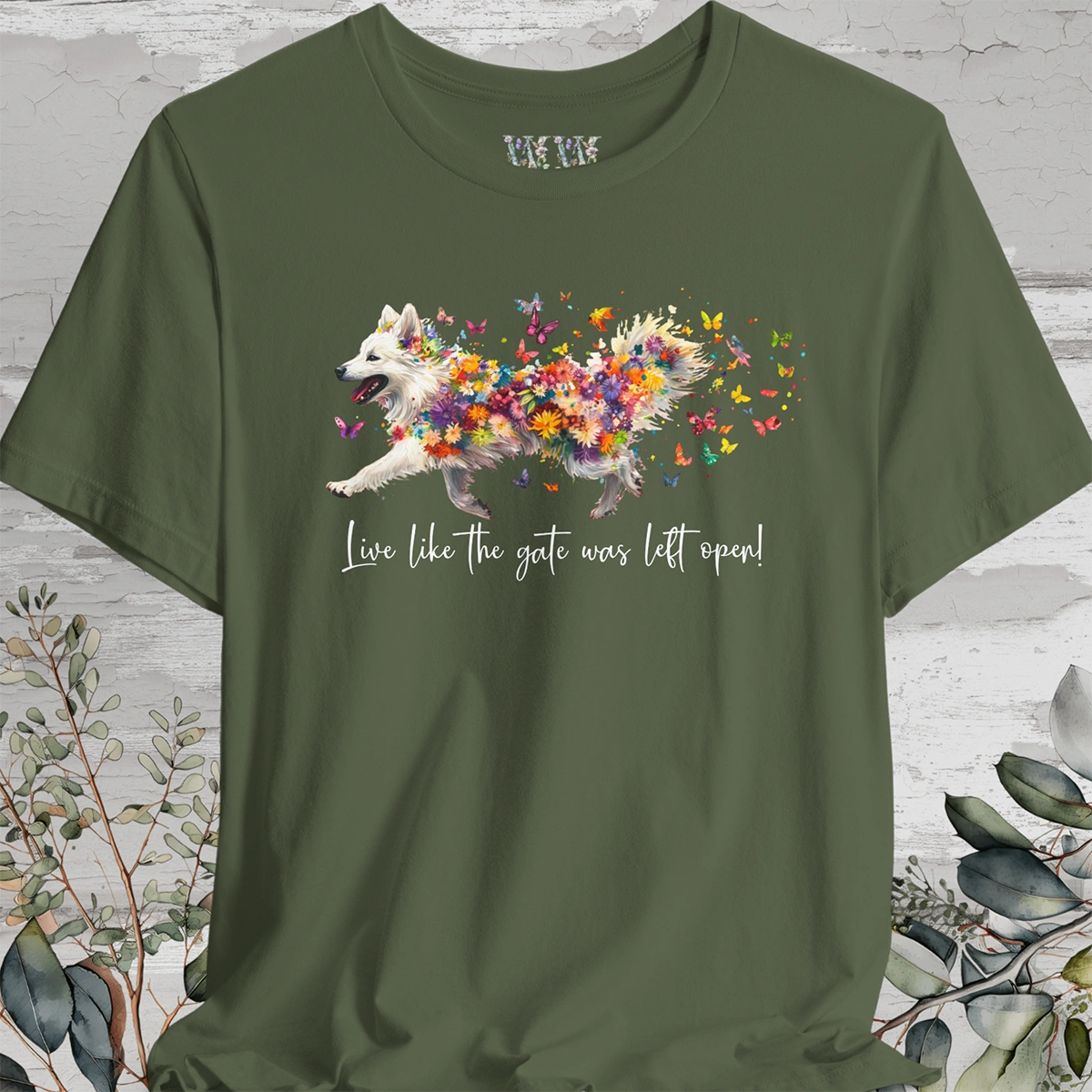 Keeshond #3 "Live like the gate was left open" Unisex T shirt
