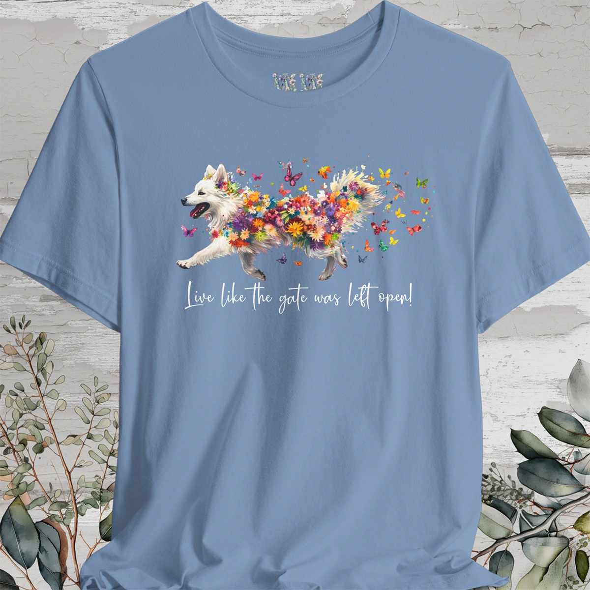 Keeshond #3 "Live like the gate was left open" Unisex T shirt