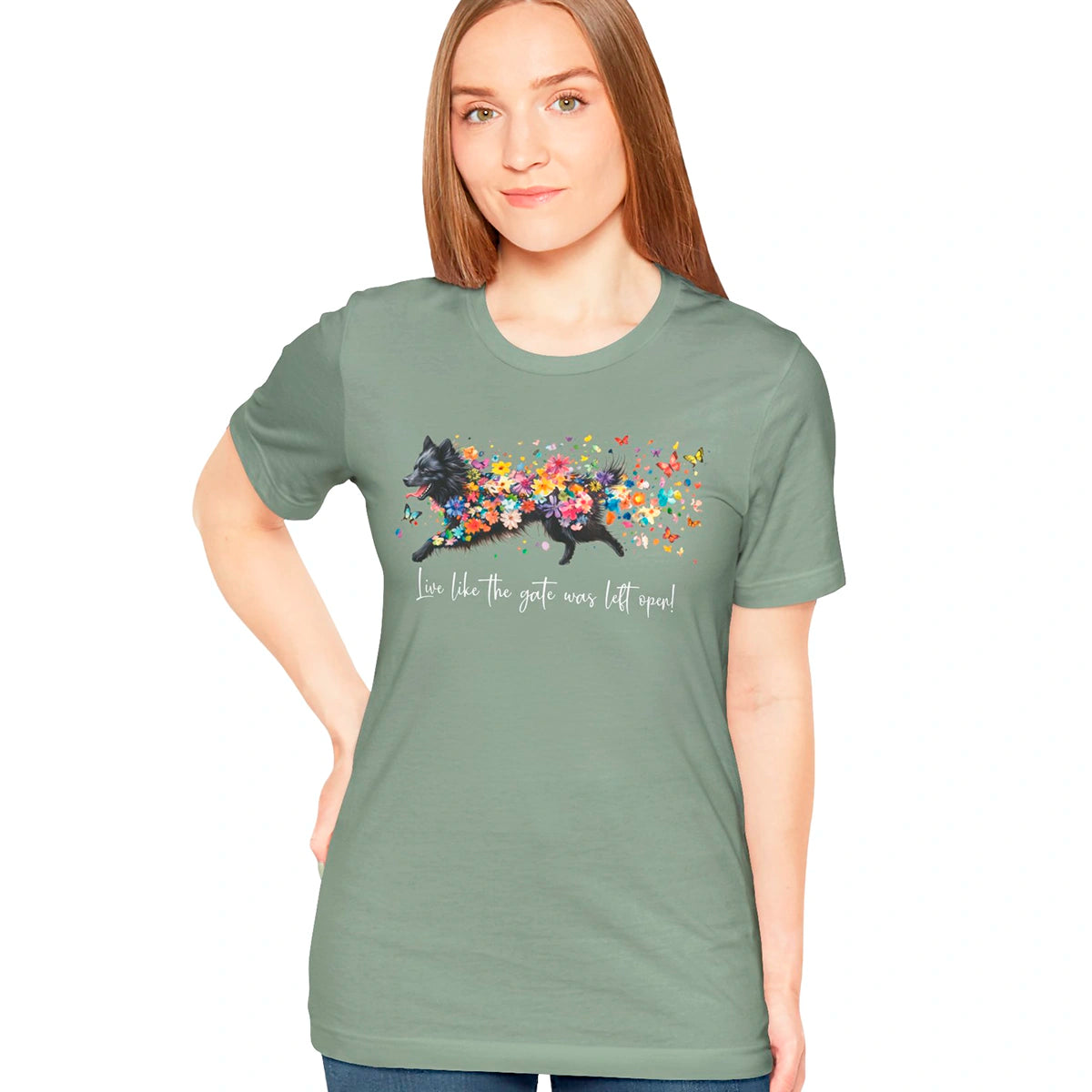 Keeshond #4 "Live like the gate was left open" Unisex T shirt