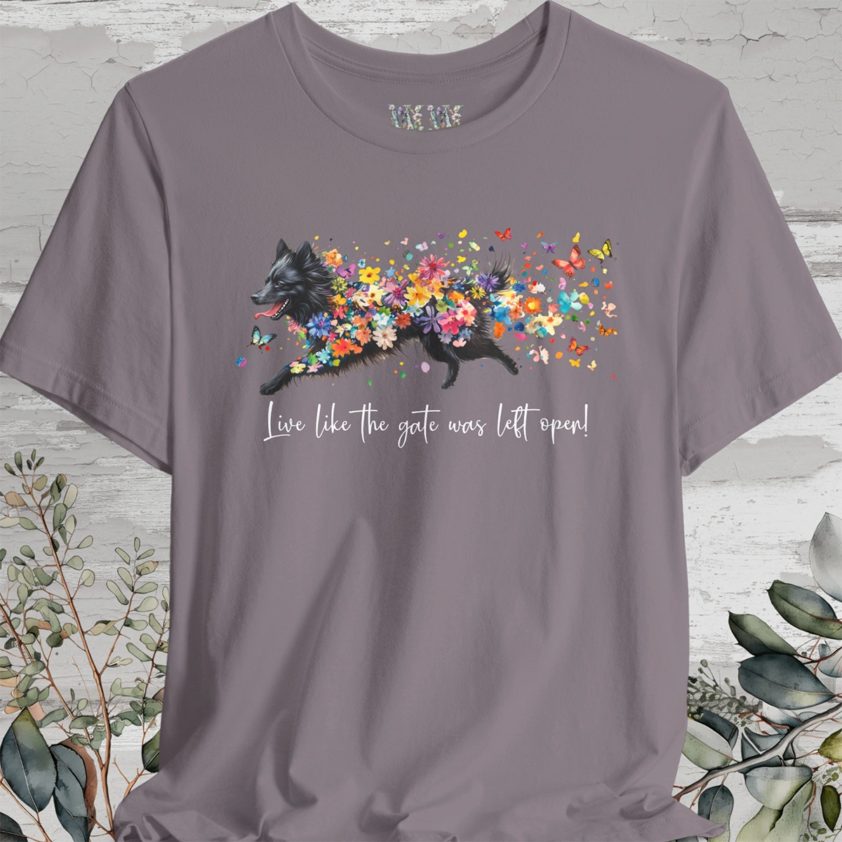 Keeshond #4 "Live like the gate was left open" Unisex T shirt