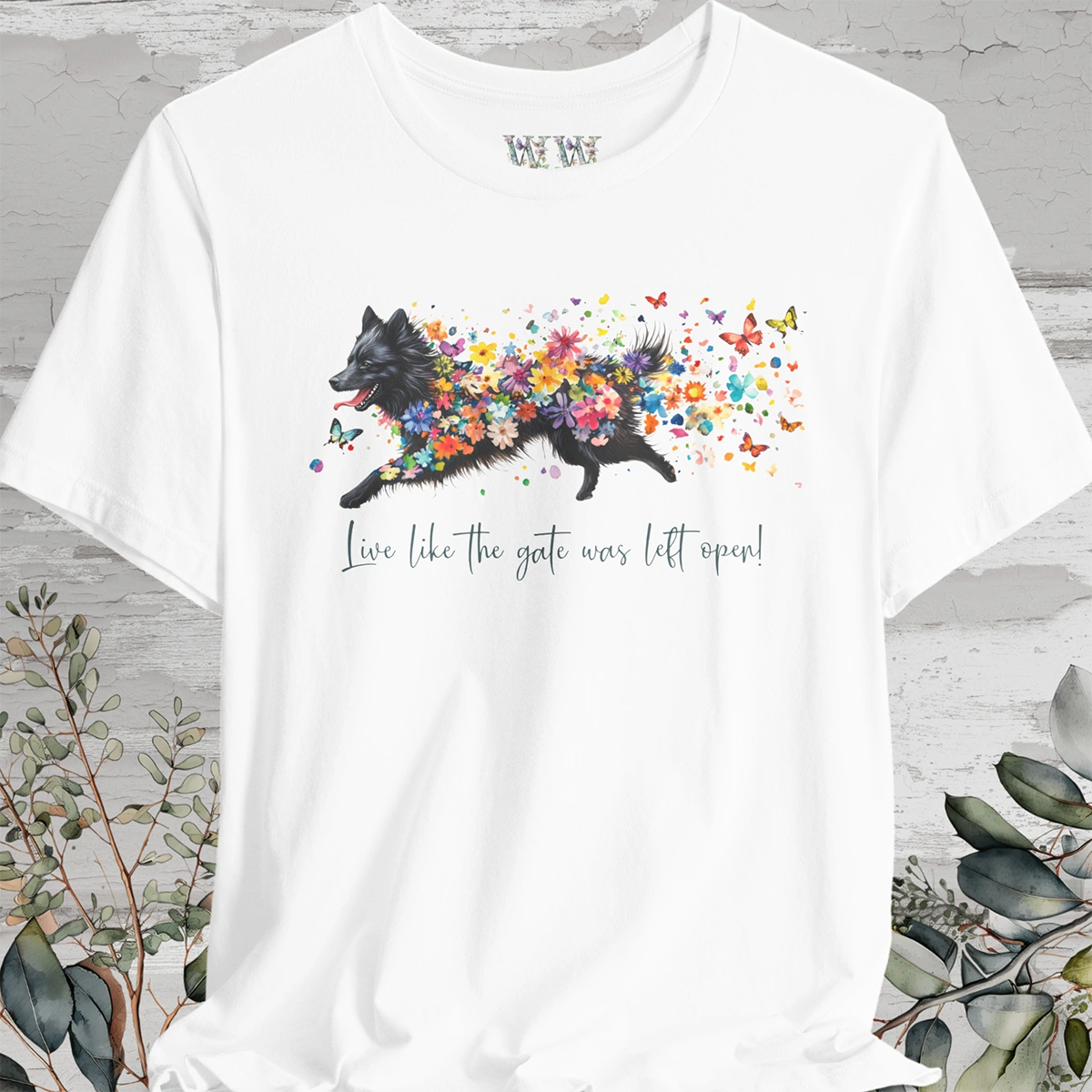 Keeshond #4 "Live like the gate was left open" Unisex T shirt