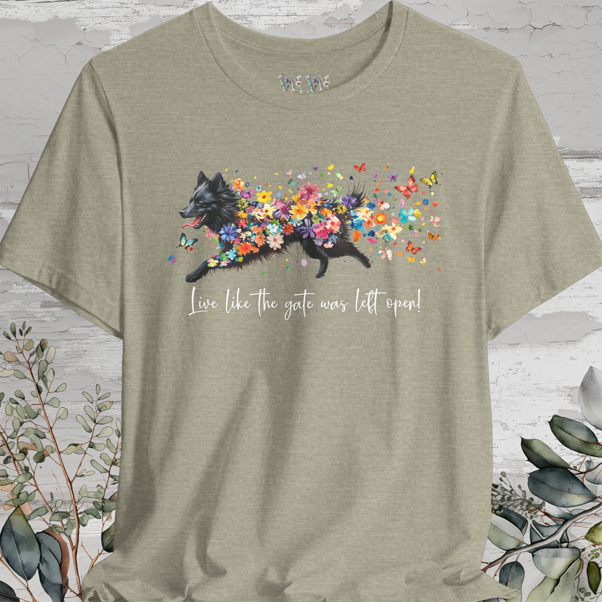 Keeshond #4 "Live like the gate was left open" Unisex T shirt