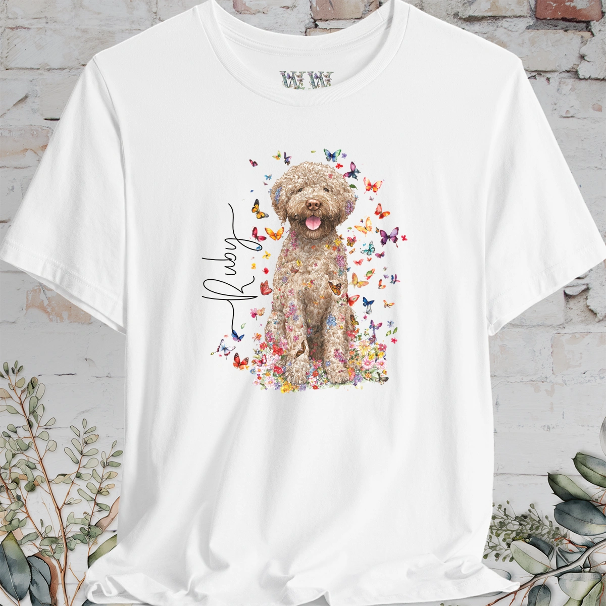 Lagotto Romagnolo FLORAL BUTTERFLY Bella Canvas