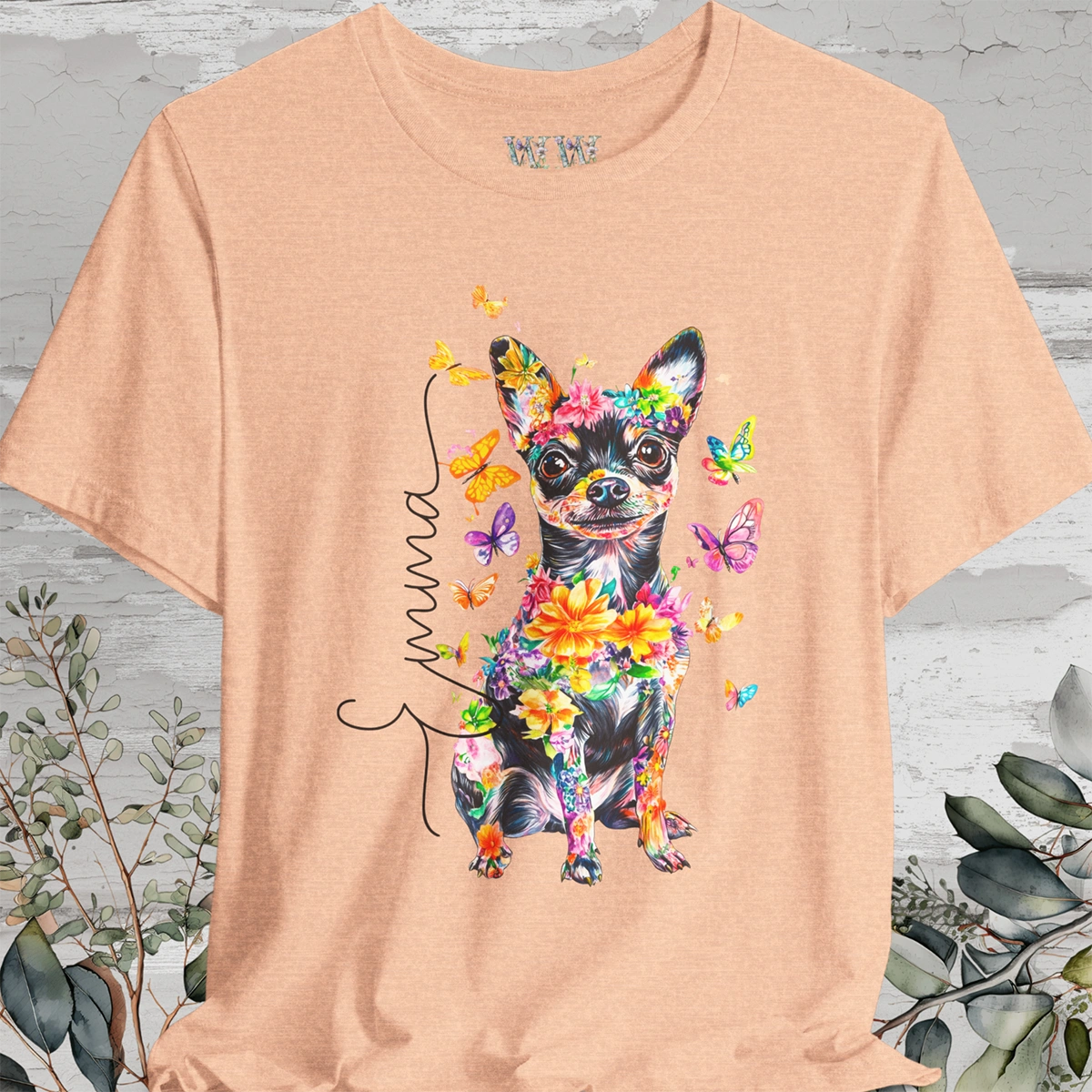 Mini Fox Terrier/Chihuahua Floral Personalized T shirt