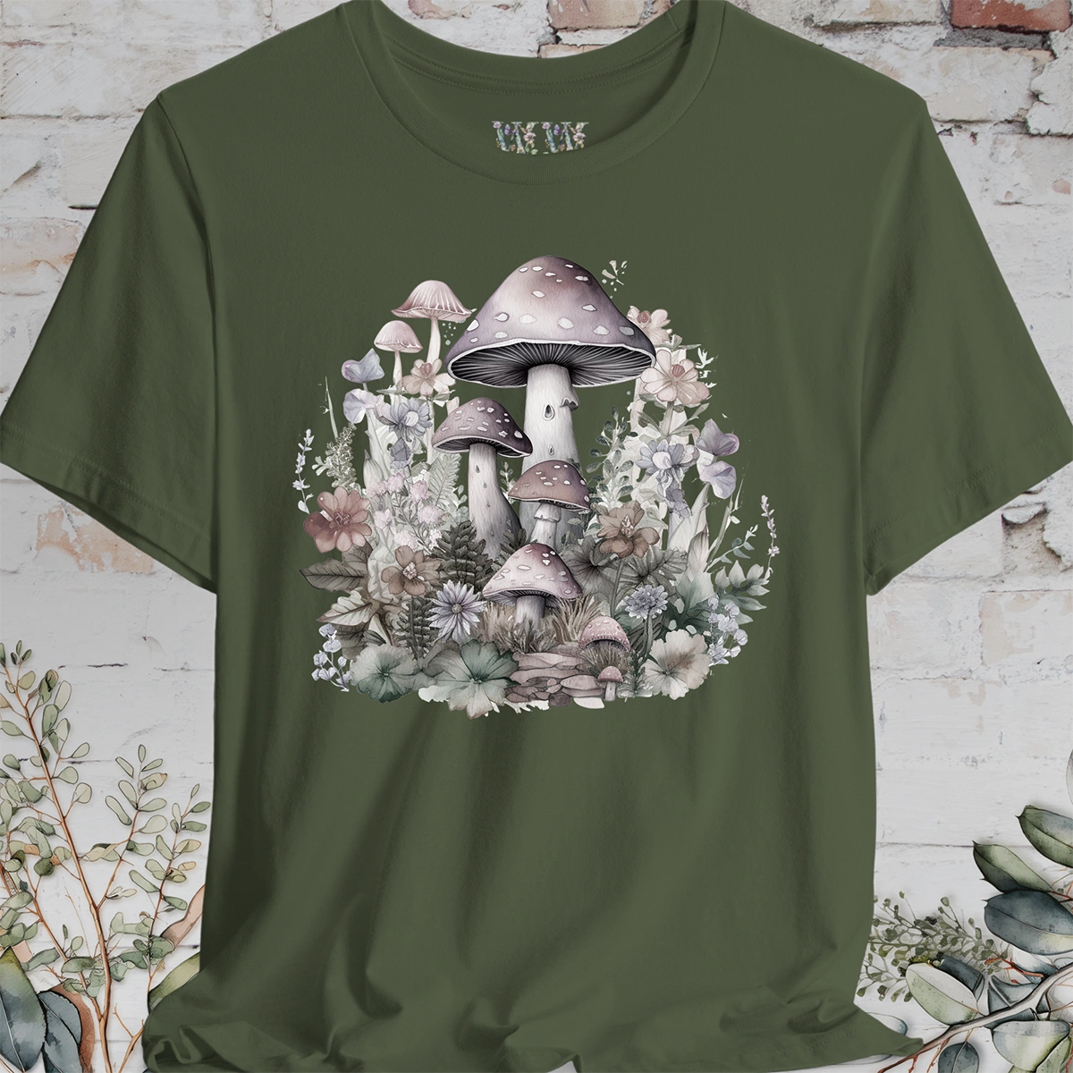 Mushroom & Flowers Unisex T shirt