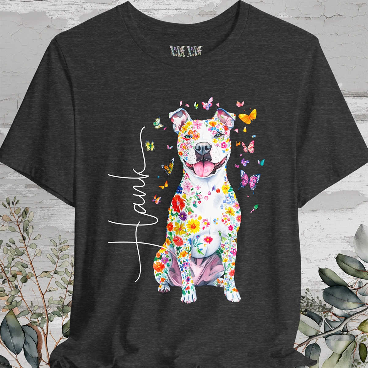 Pit Bull Terrier #3 Floral Personalized T shirt