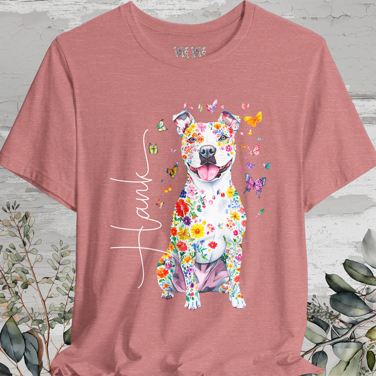 Pit Bull Terrier #3 Floral Personalized T shirt