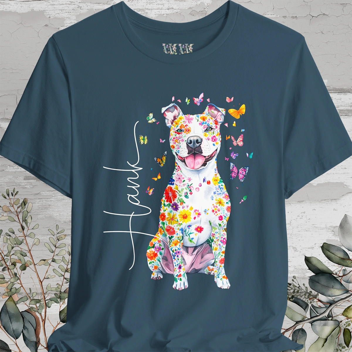 Pit Bull Terrier #3 Floral Personalized T shirt