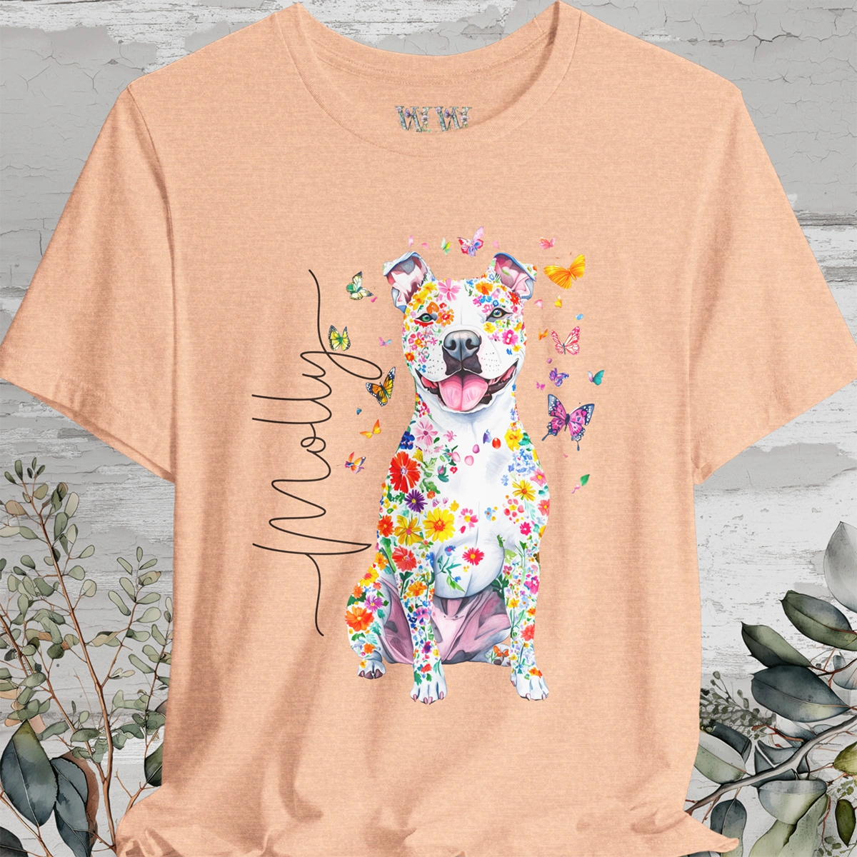 Pit Bull Terrier #3 Floral Personalized T shirt