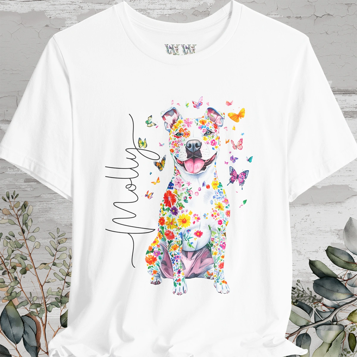 Pit Bull Terrier #3 Floral Personalized T shirt