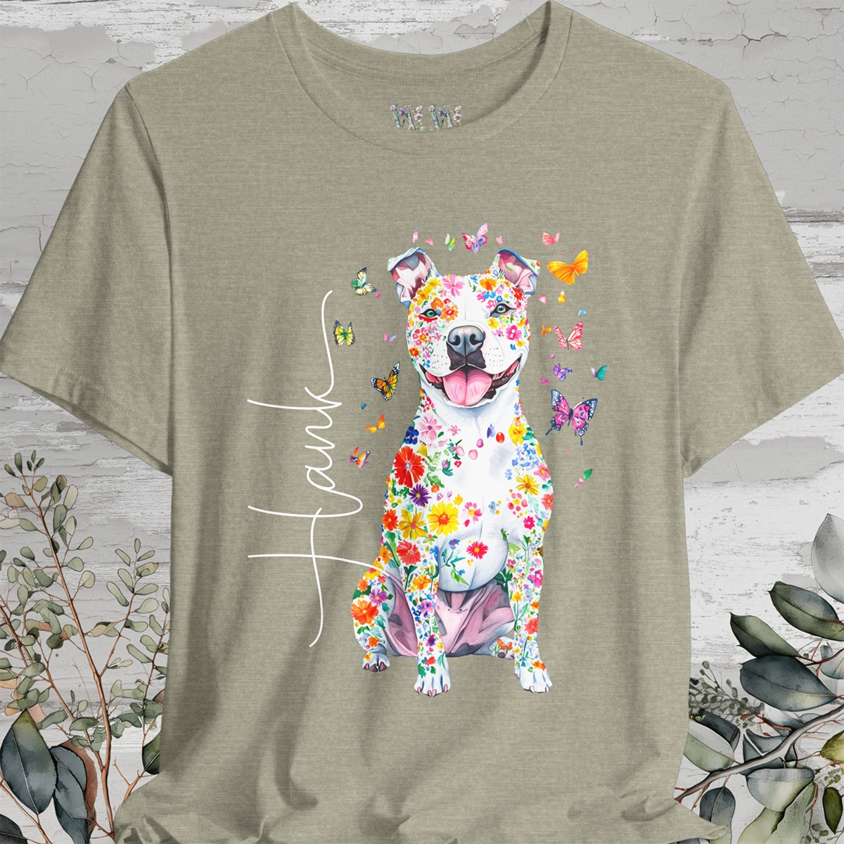 Pit Bull Terrier #3 Floral Personalized T shirt