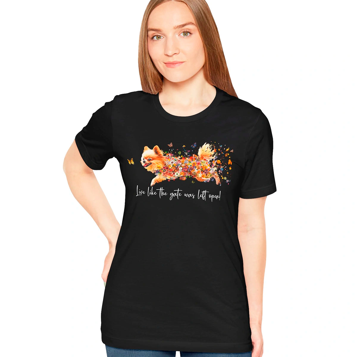 Pomeranian "Live like the gate was left open" Unisex T shirt
