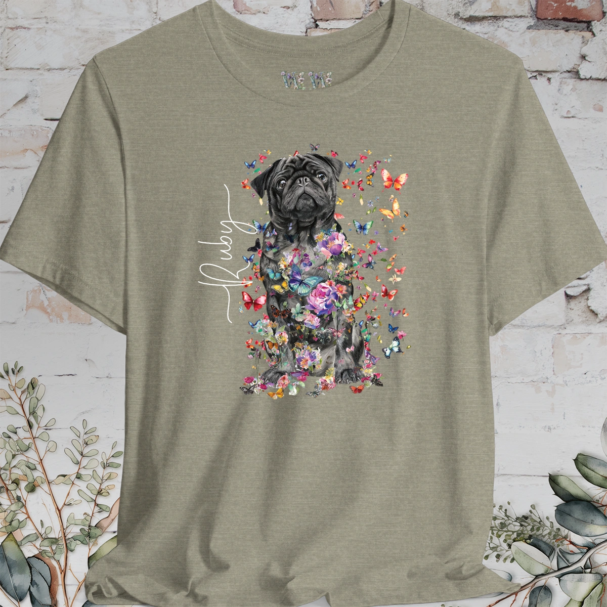 Pug #2 Floral Personalized T shirt