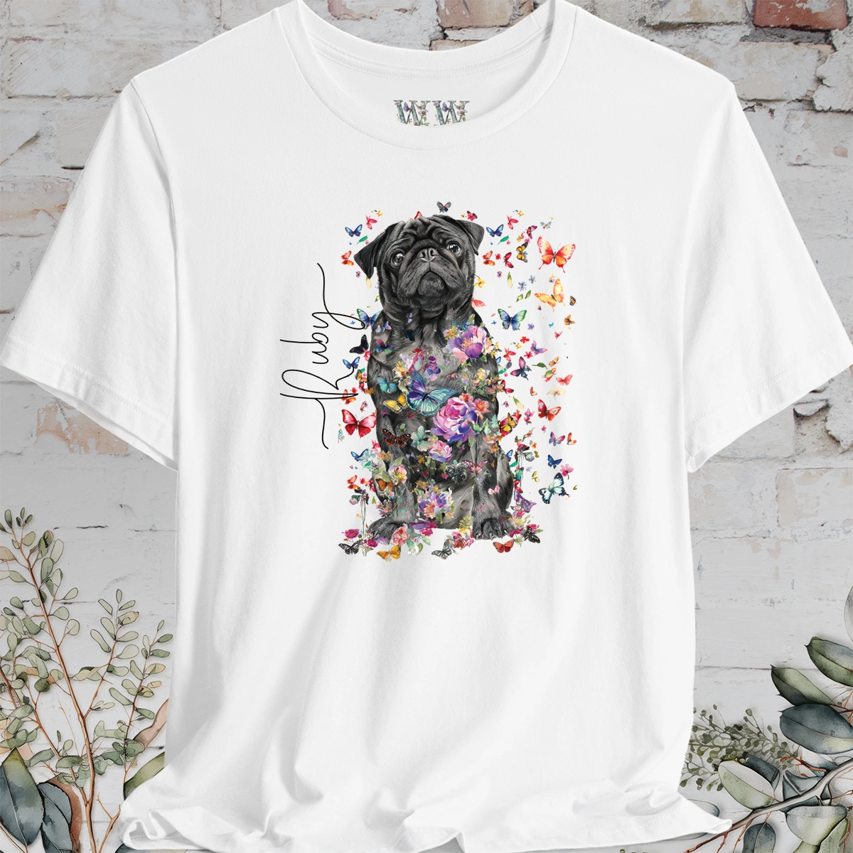 Pug #2 Floral Personalized T shirt