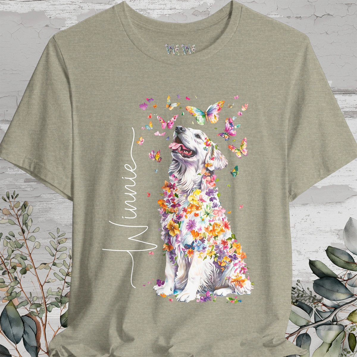 Pyrenean Mountain Dog Floral Personalized T shirt
