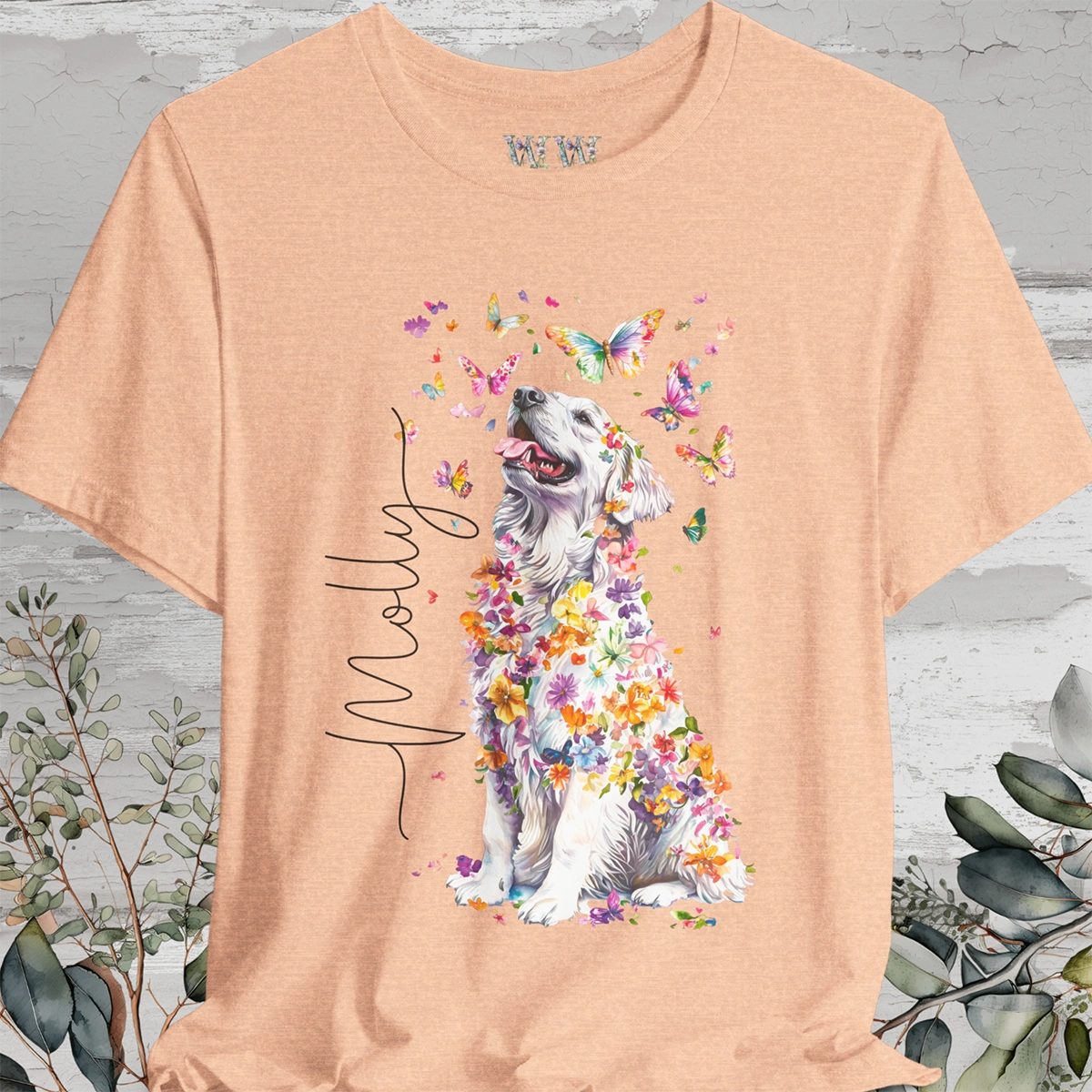 Pyrenean Mountain Dog Floral Personalized T shirt