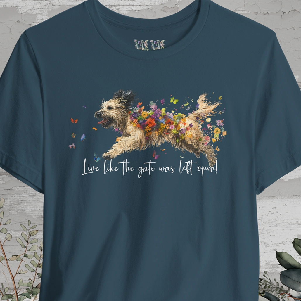 Pyrenean Sheepdog "Live like the gate was left open" Unisex T shirt