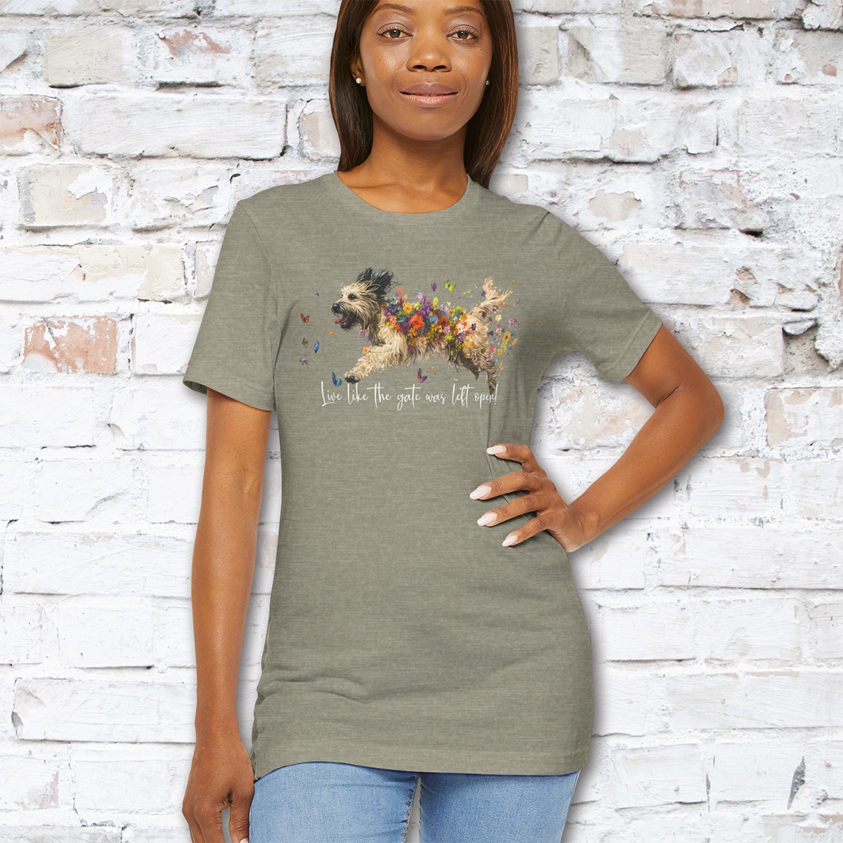 Pyrenean Sheepdog "Live like the gate was left open" Unisex T shirt