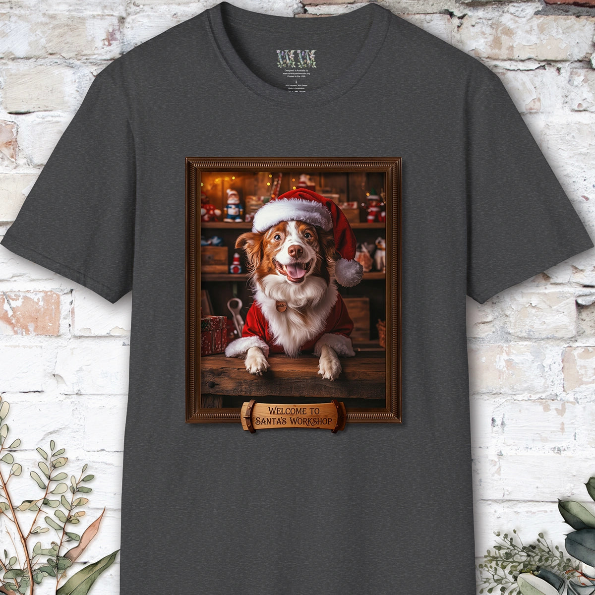 Border Collie Red Merle Santa's Workshop Unisex T shirt
