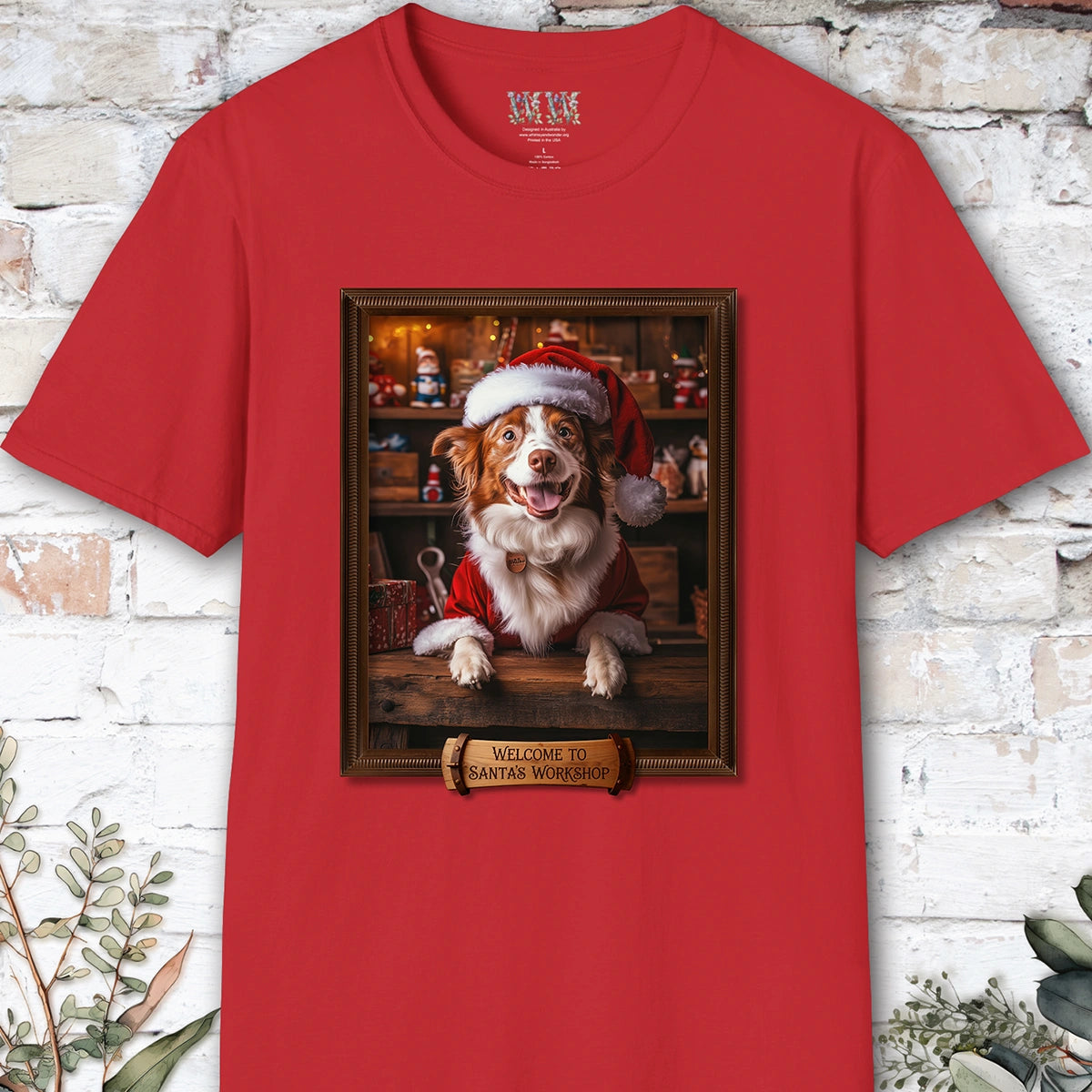 Border Collie Red Merle Santa's Workshop Unisex T shirt