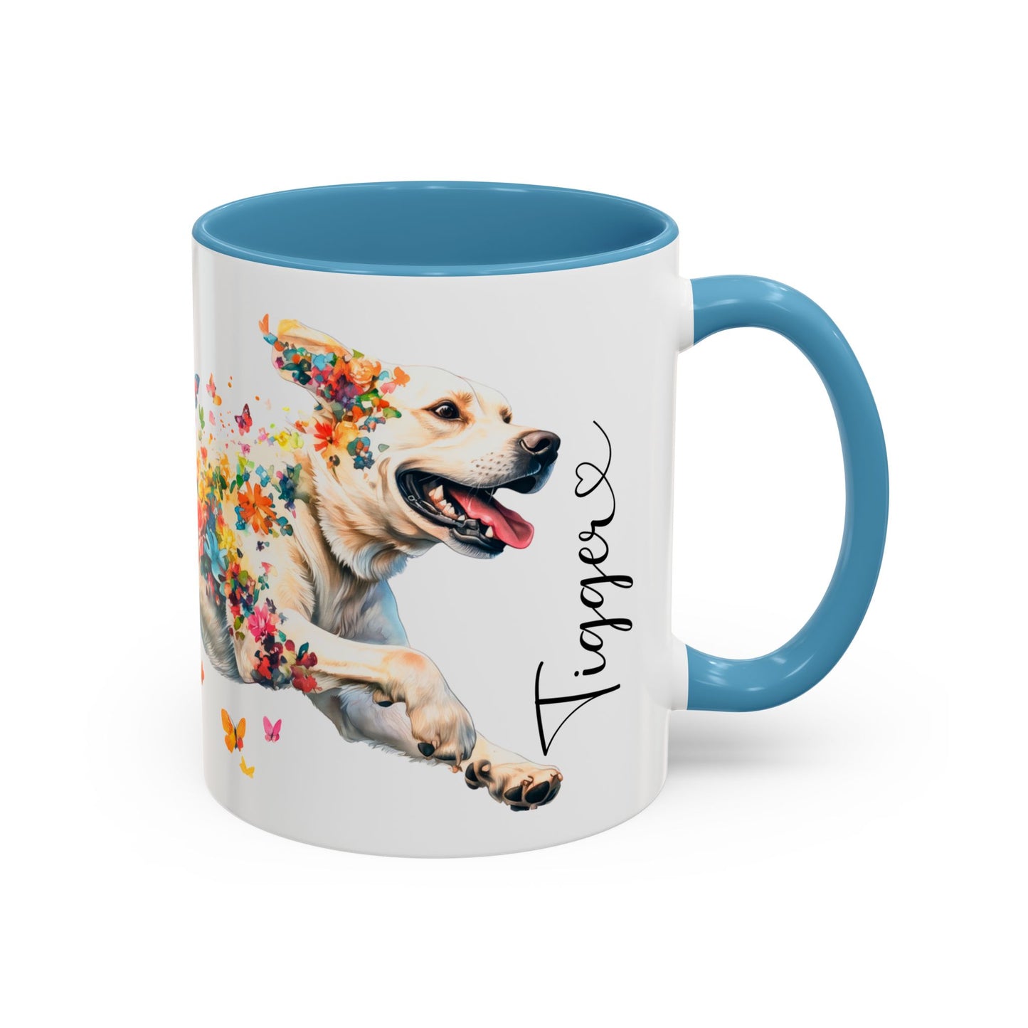 White Labrador running personalized colourful Mugs, 11oz
