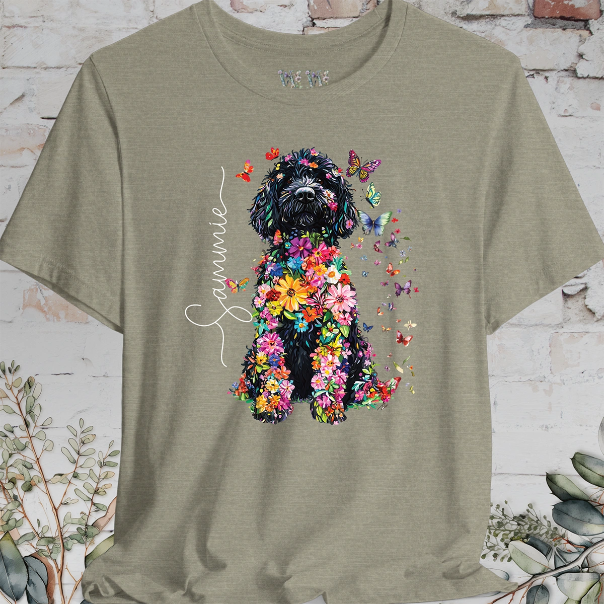 Sheepadoodle #1 Floral Butterfly personalized unisex T shirt