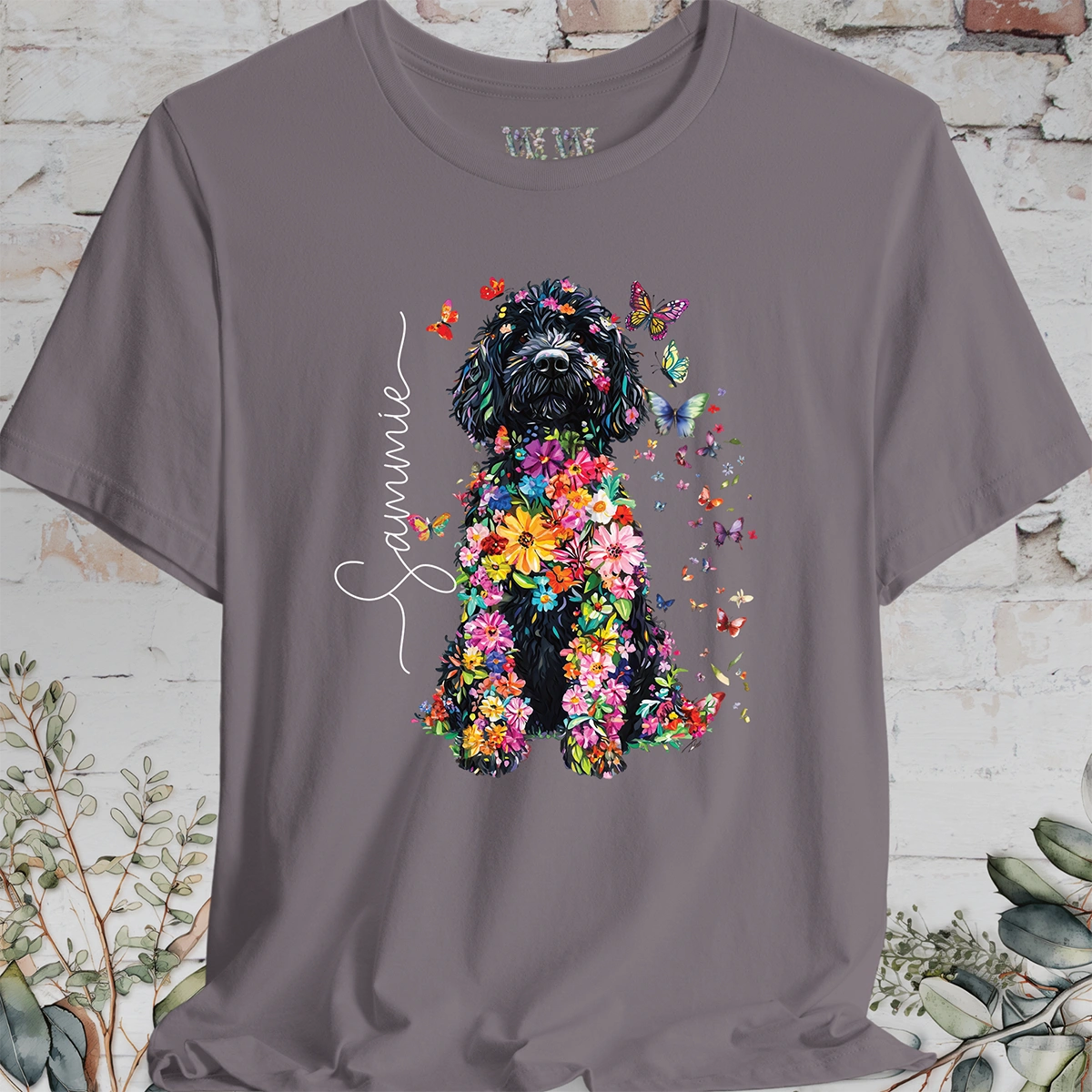 Sheepadoodle #1 Floral Butterfly personalized unisex T shirt
