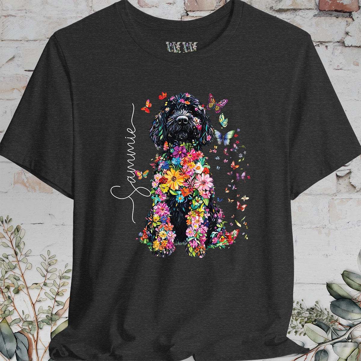Sheepadoodle #1 Floral Butterfly personalized unisex T shirt