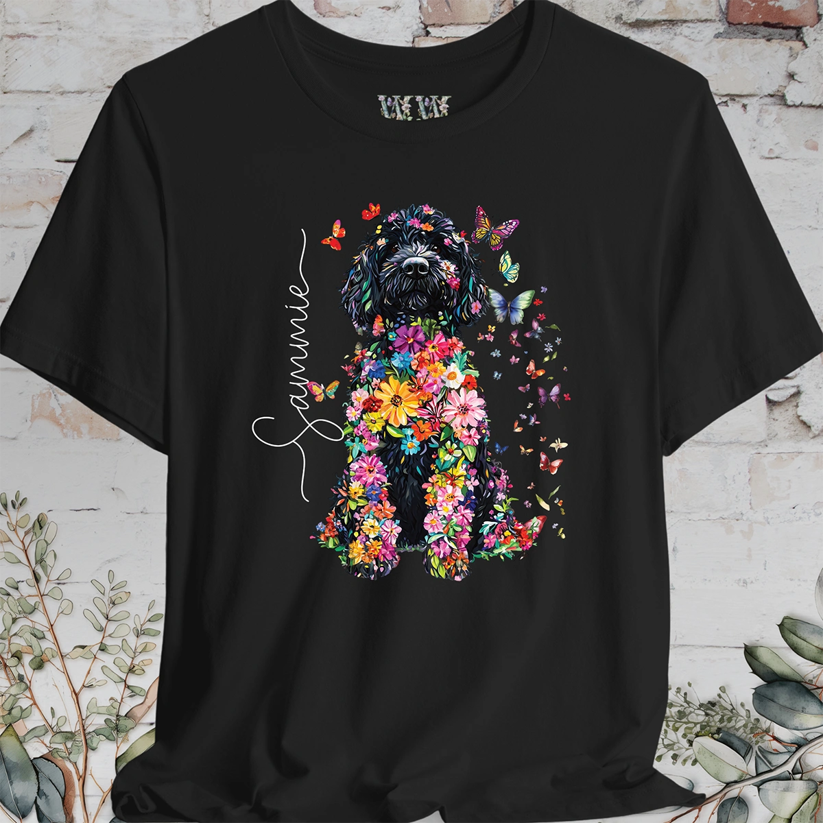 Sheepadoodle #1 Floral Butterfly personalized unisex T shirt