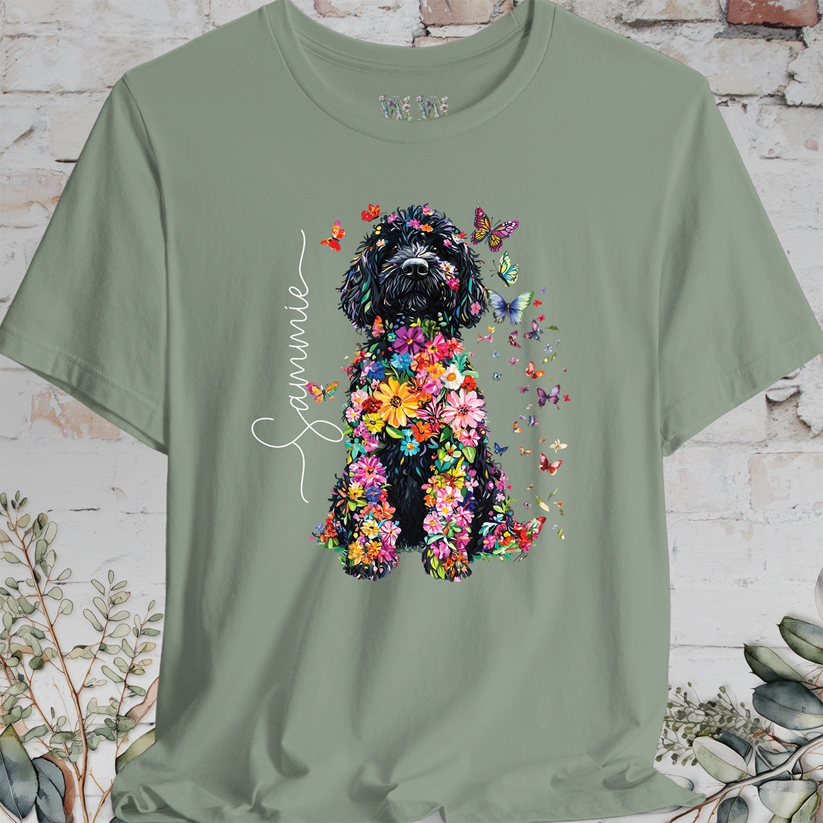 Sheepadoodle #1 Floral Butterfly personalized unisex T shirt