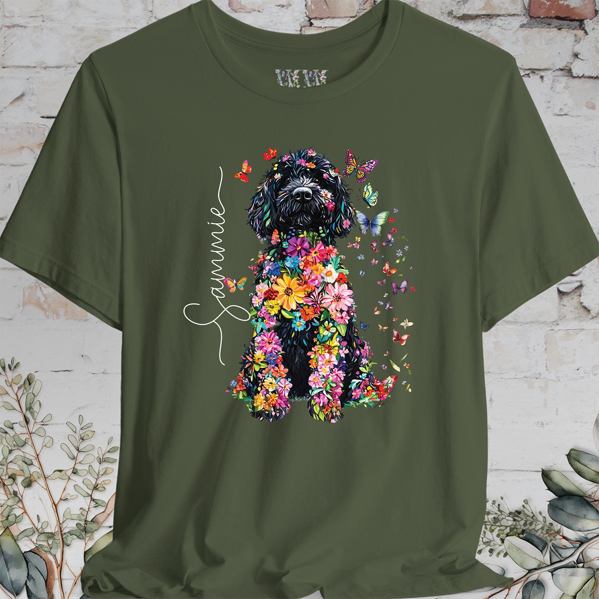 Sheepadoodle #1 Floral Butterfly personalized unisex T shirt