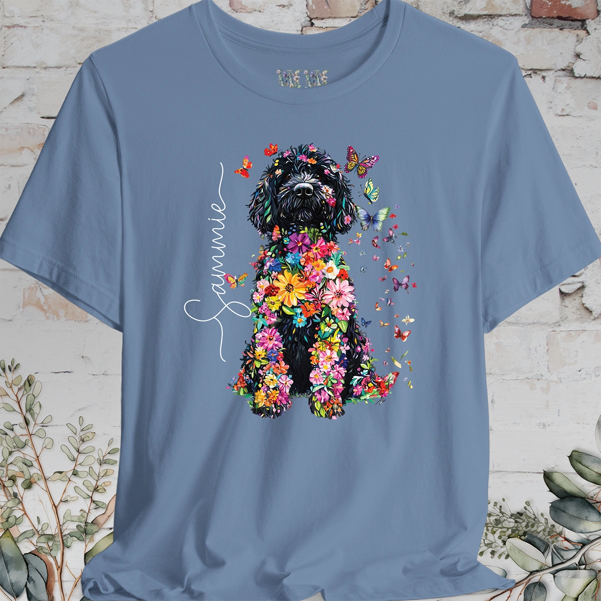 Sheepadoodle #1 Floral Butterfly personalized unisex T shirt