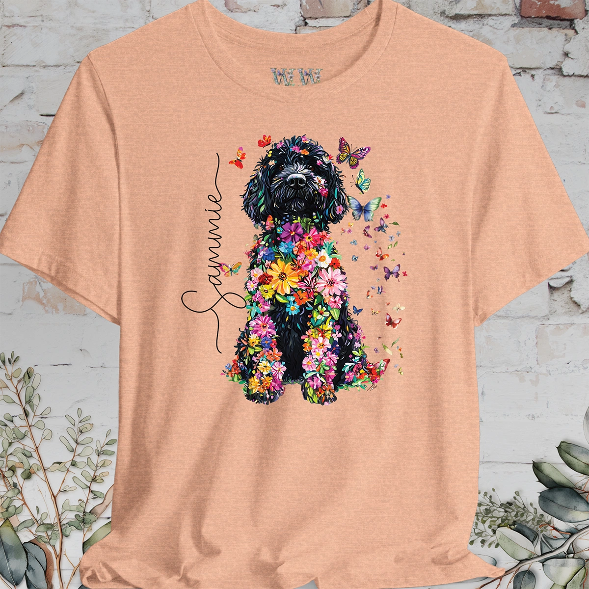 Sheepadoodle #1 Floral Butterfly personalized unisex T shirt