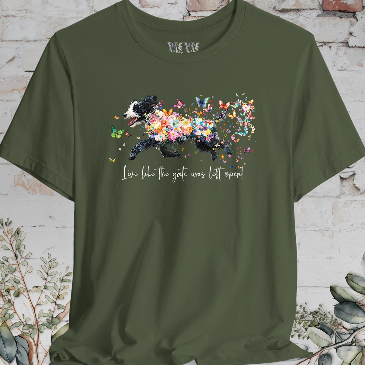 Sheepadoodle #2 "Live like the gate was left open" T shirt