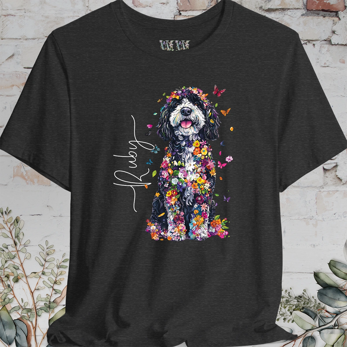 Sheepadoodle #2 Floral Butterfly personalized unisex T shirt
