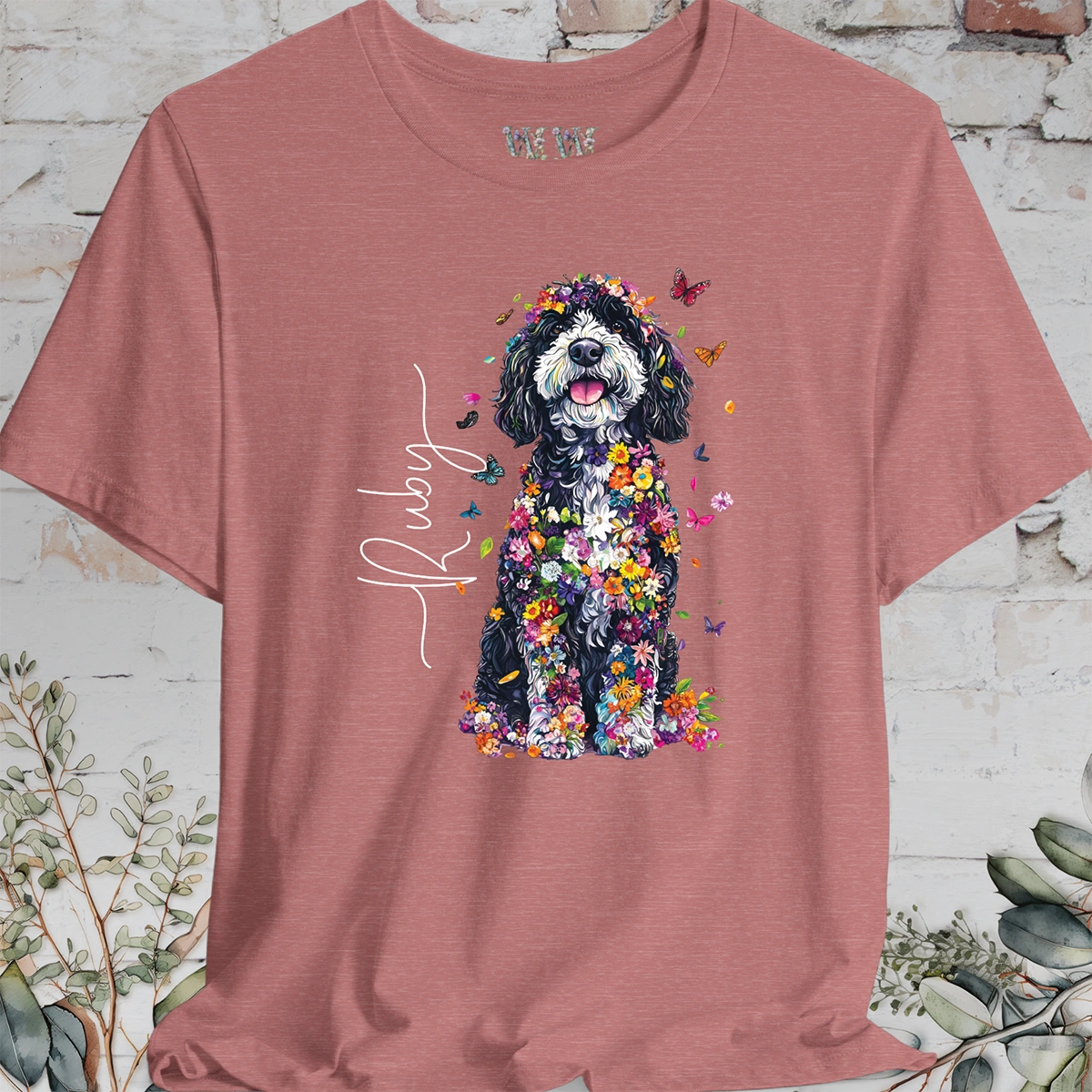 Sheepadoodle #2 Floral Butterfly personalized unisex T shirt