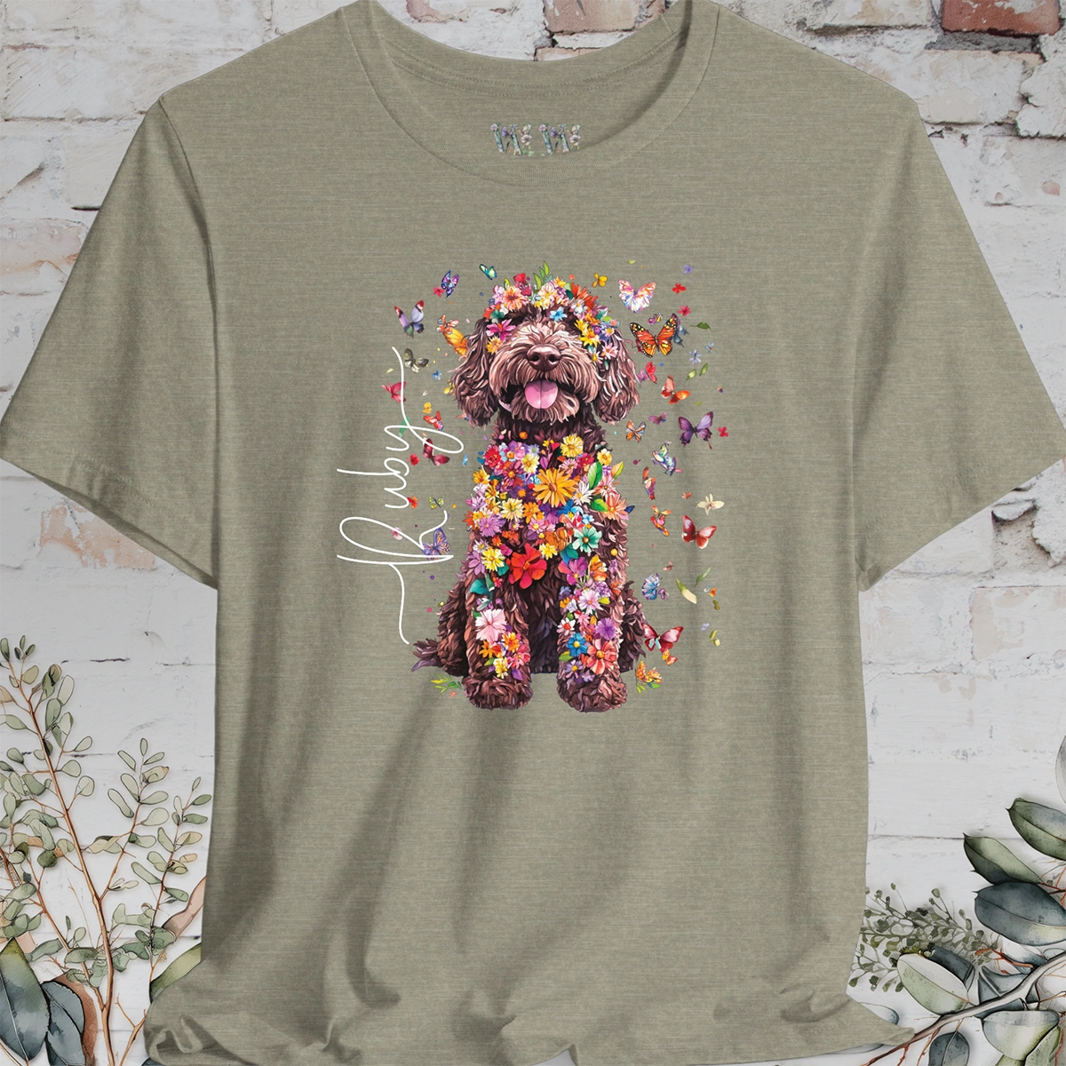 Sheepadoodle #3 Floral Butterfly personalized unisex T shirt