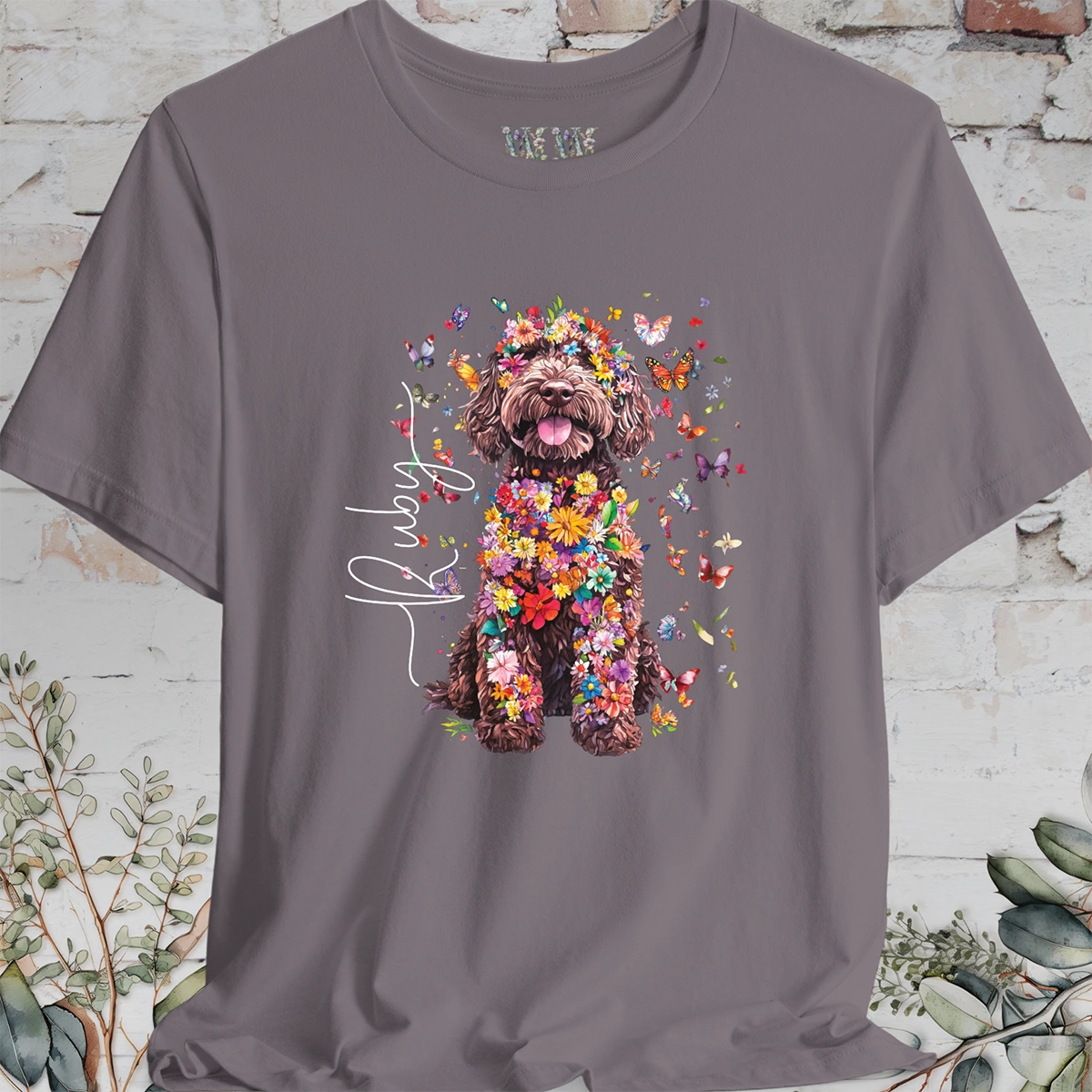 Sheepadoodle #3 Floral Butterfly personalized unisex T shirt