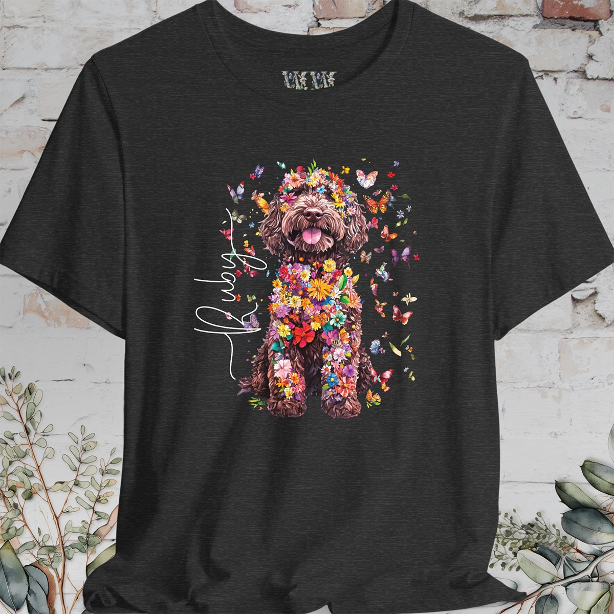 Sheepadoodle #3 Floral Butterfly personalized unisex T shirt