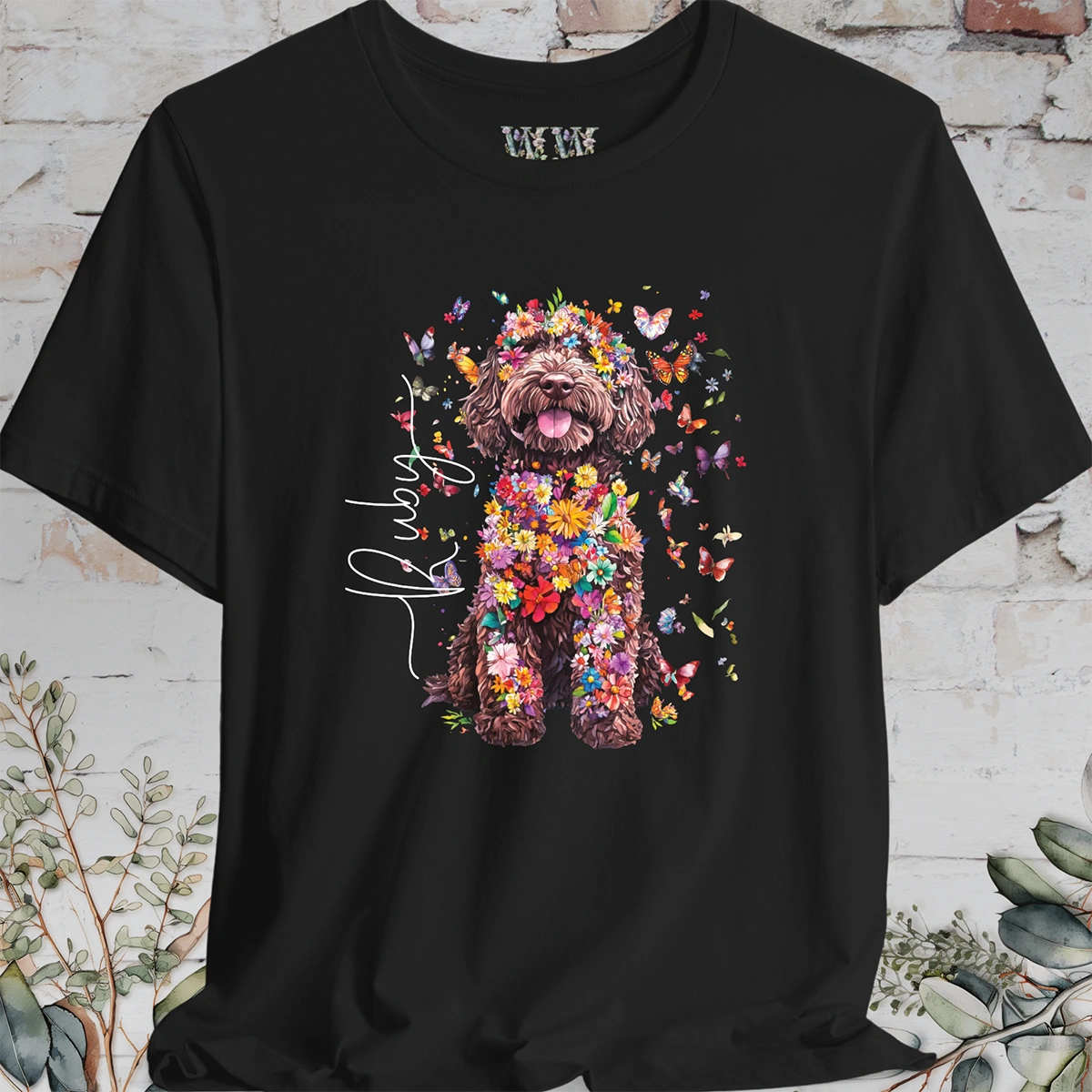 Sheepadoodle #3 Floral Butterfly personalized unisex T shirt