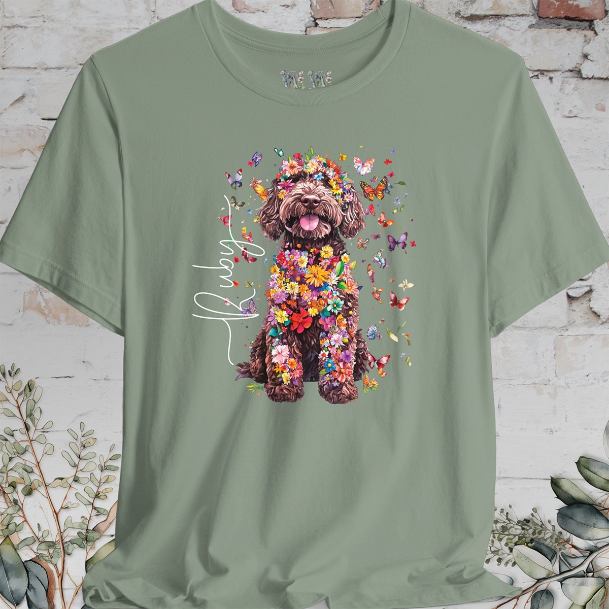 Sheepadoodle #3 Floral Butterfly personalized unisex T shirt